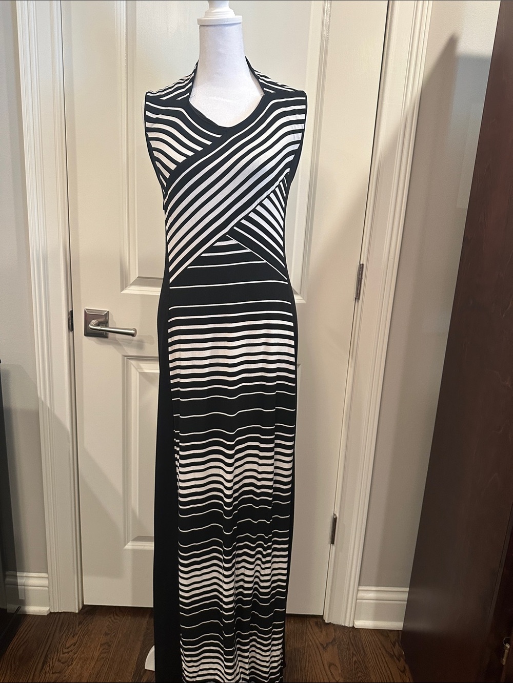 White House Black Market Black & White Striped Sleeveless Maxi Dress